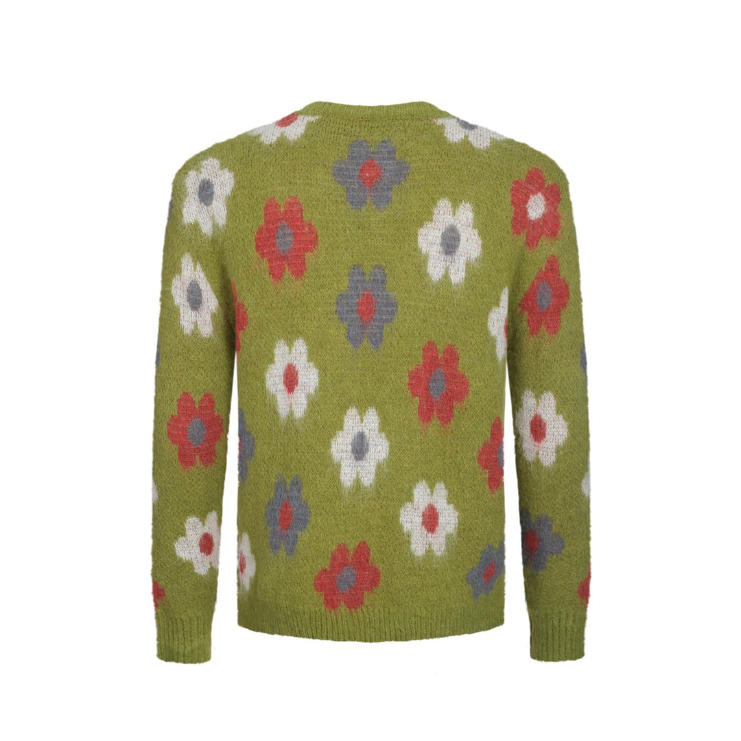 Grønn blomstret vintage plysjstrikket genser for menn