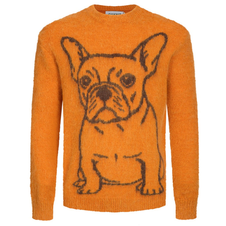 Gele herentrui van pluche gebreide hondenjacquard