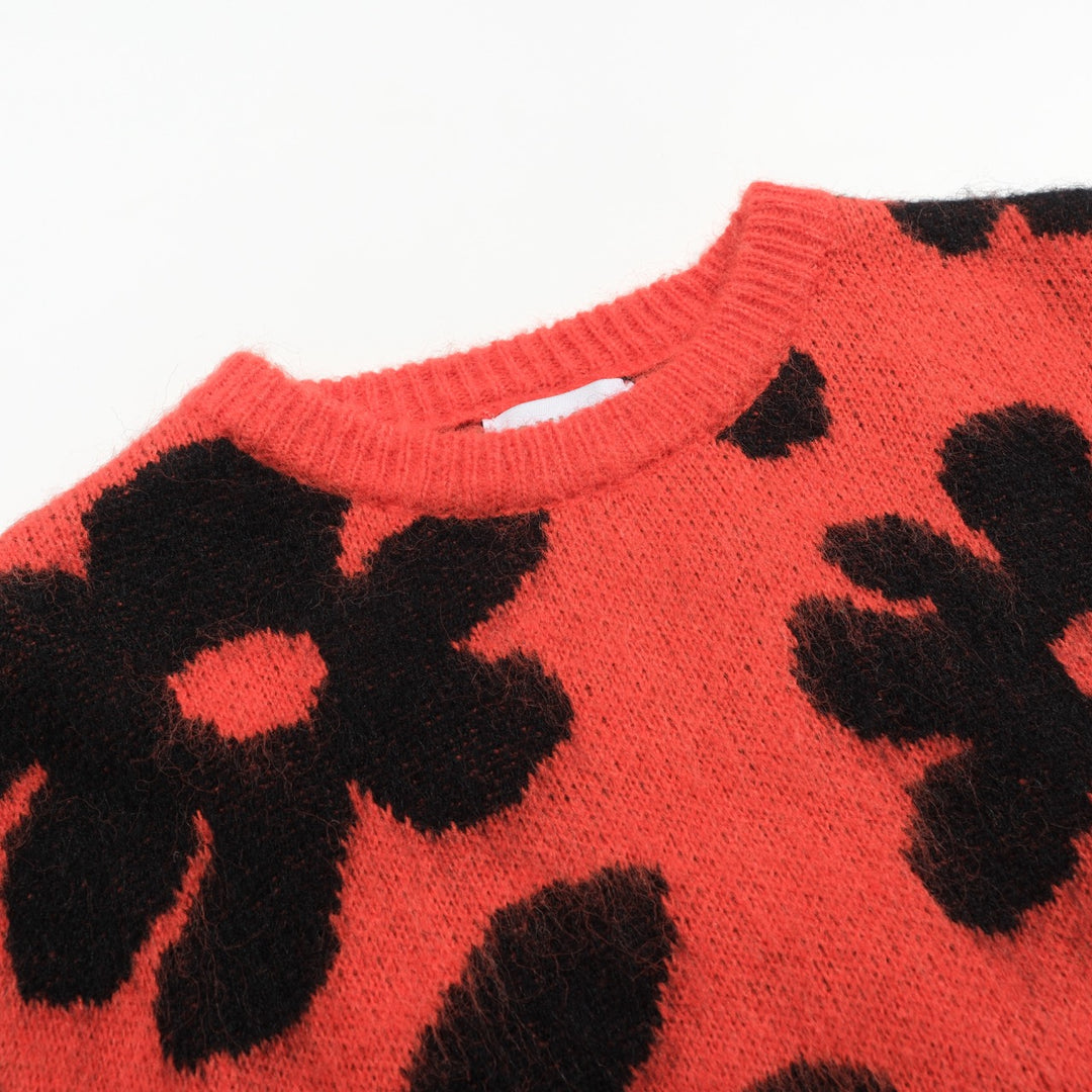 Rød floral plysjstrikket genser for menn