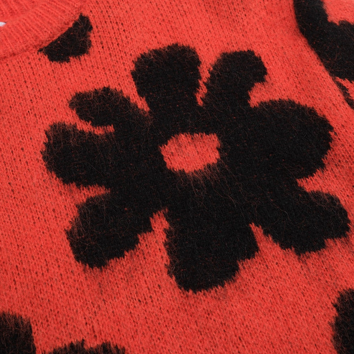 Rød floral plysjstrikket genser for menn