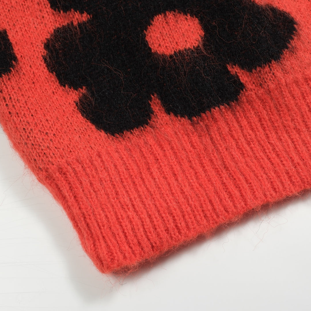 Rød floral plysjstrikket genser for menn