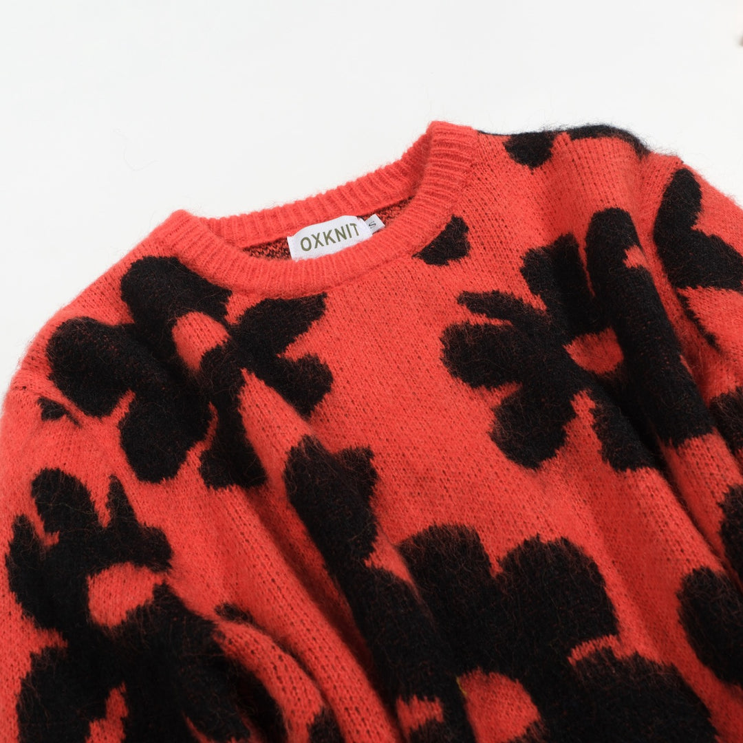 Rød floral plysjstrikket genser for menn