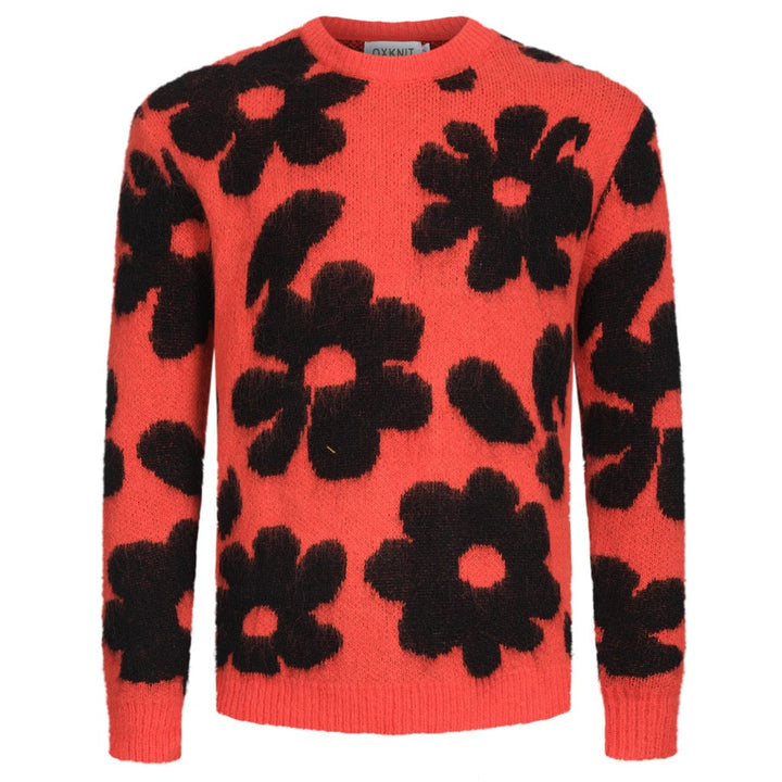 Rød floral plysjstrikket genser for menn