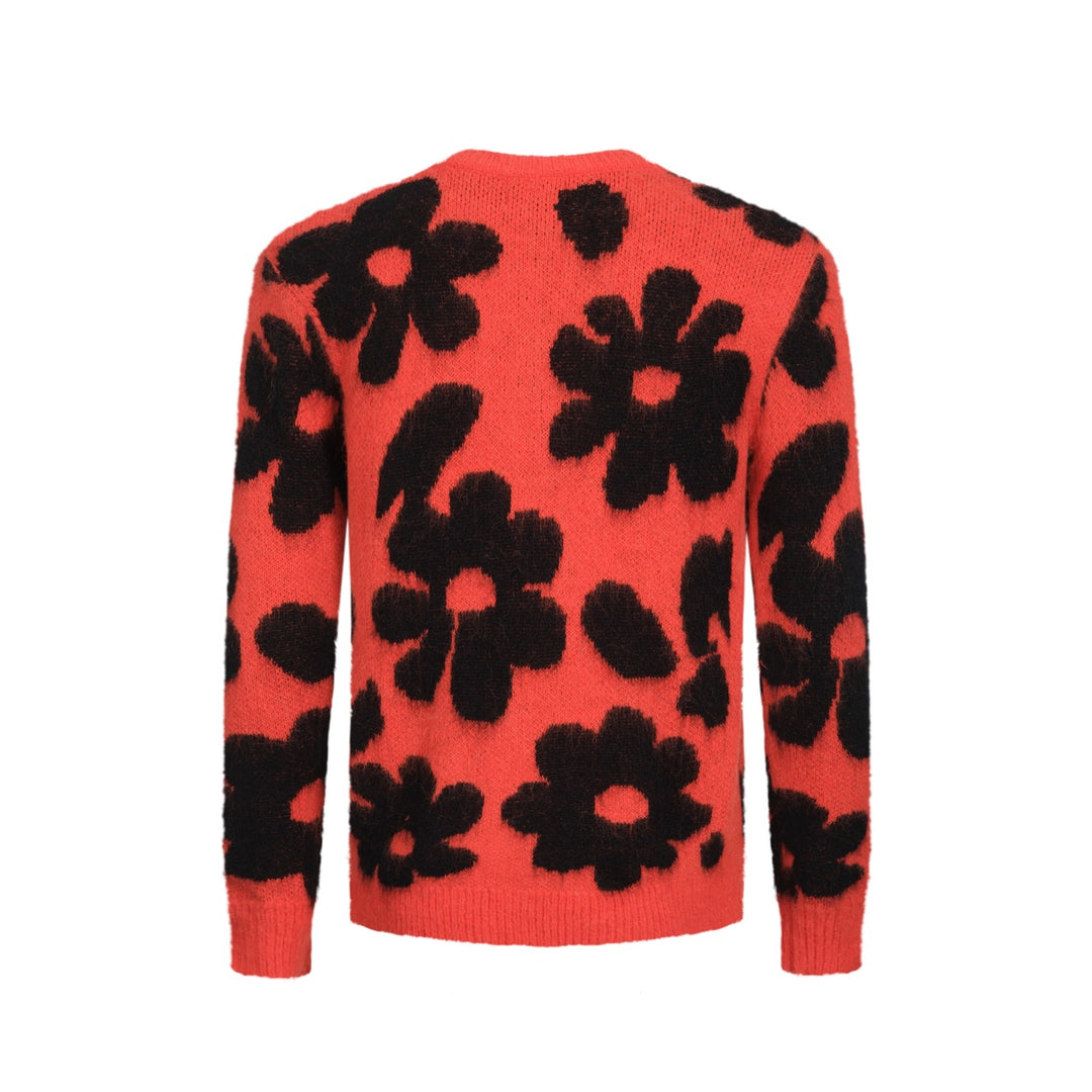 Rød floral plysjstrikket genser for menn