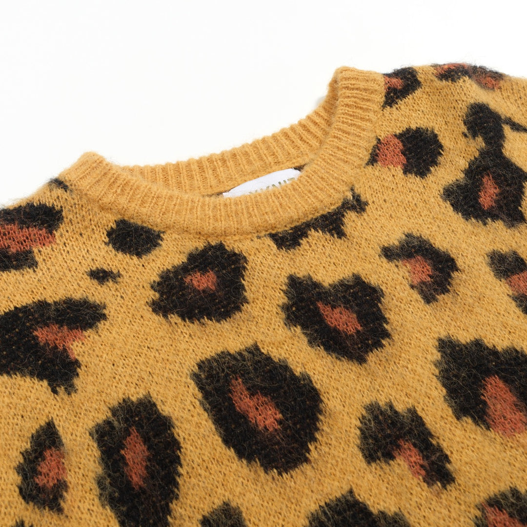 Ανδρικό vintage πλεκτό πουλόβερ με κίτρινο καφέ λεοπάρ