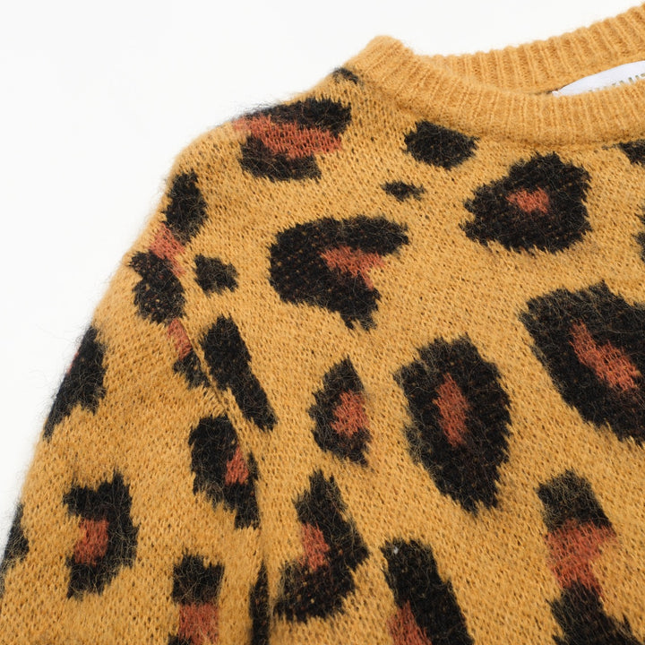 Ανδρικό vintage πλεκτό πουλόβερ με κίτρινο καφέ λεοπάρ