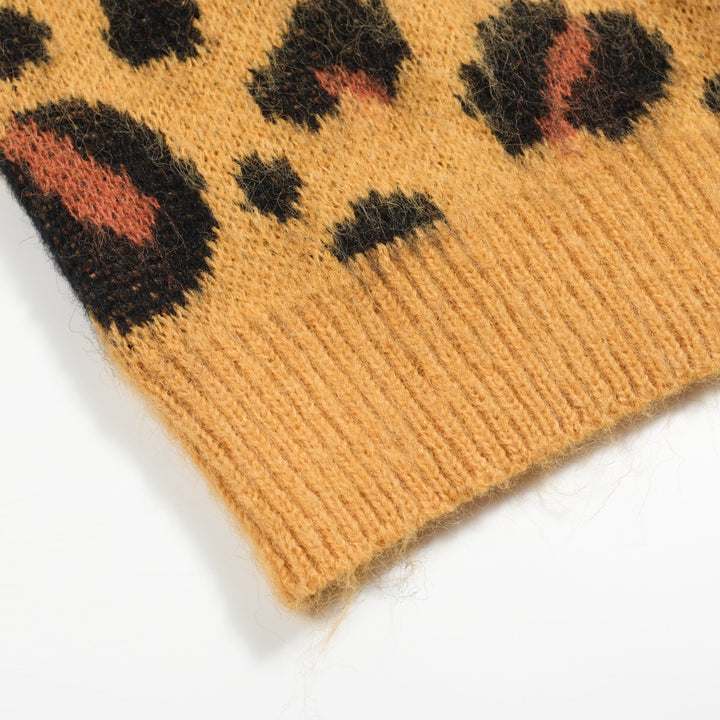 Ανδρικό vintage πλεκτό πουλόβερ με κίτρινο καφέ λεοπάρ