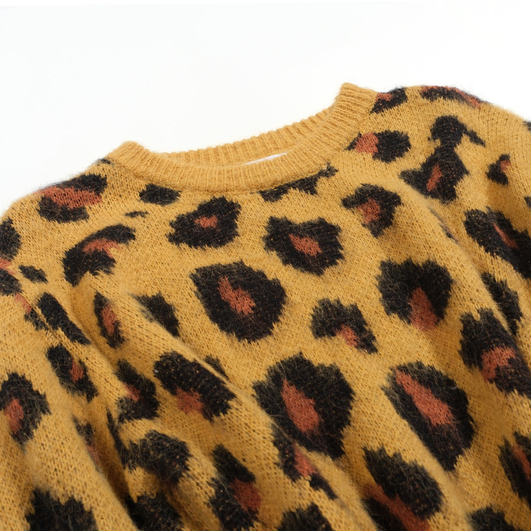 Ανδρικό vintage πλεκτό πουλόβερ με κίτρινο καφέ λεοπάρ