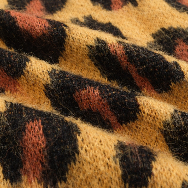 Ανδρικό vintage πλεκτό πουλόβερ με κίτρινο καφέ λεοπάρ