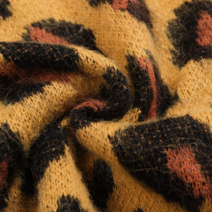 Ανδρικό vintage πλεκτό πουλόβερ με κίτρινο καφέ λεοπάρ