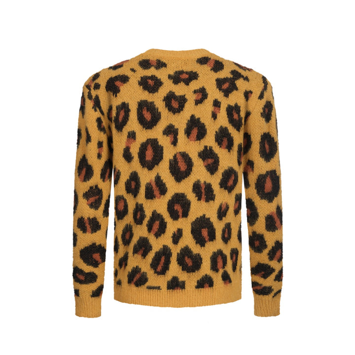Ανδρικό vintage πλεκτό πουλόβερ με κίτρινο καφέ λεοπάρ
