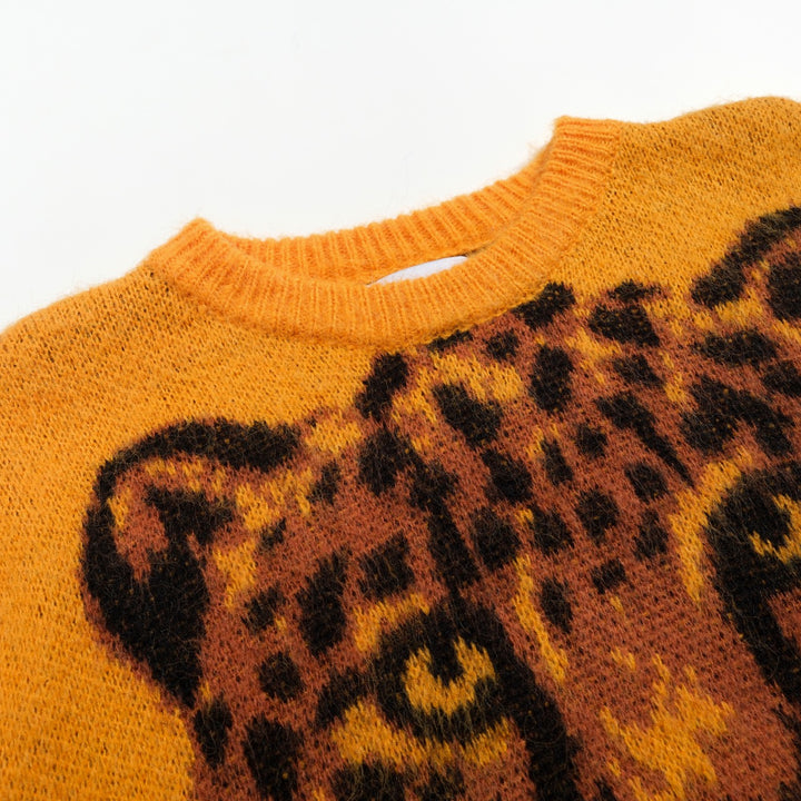 Gul gepard strikket genser for menn