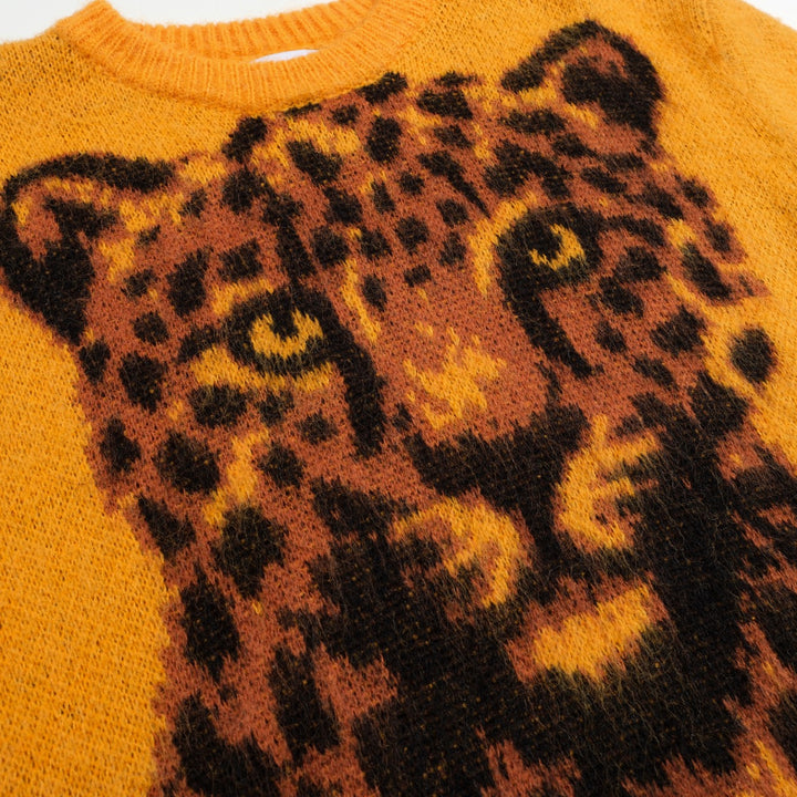 Gul gepard strikket genser for menn