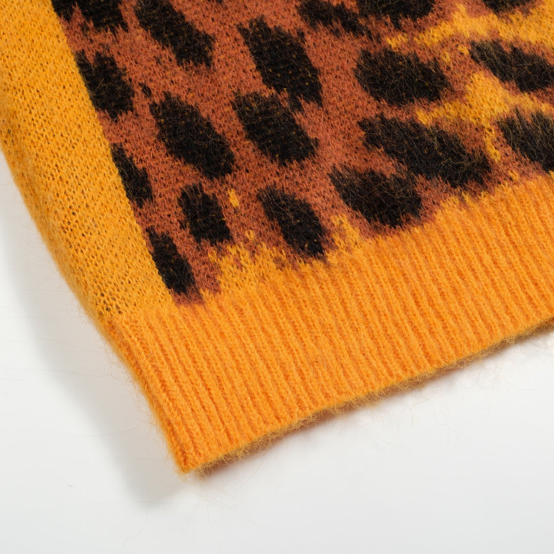 Gul gepard strikket genser for menn