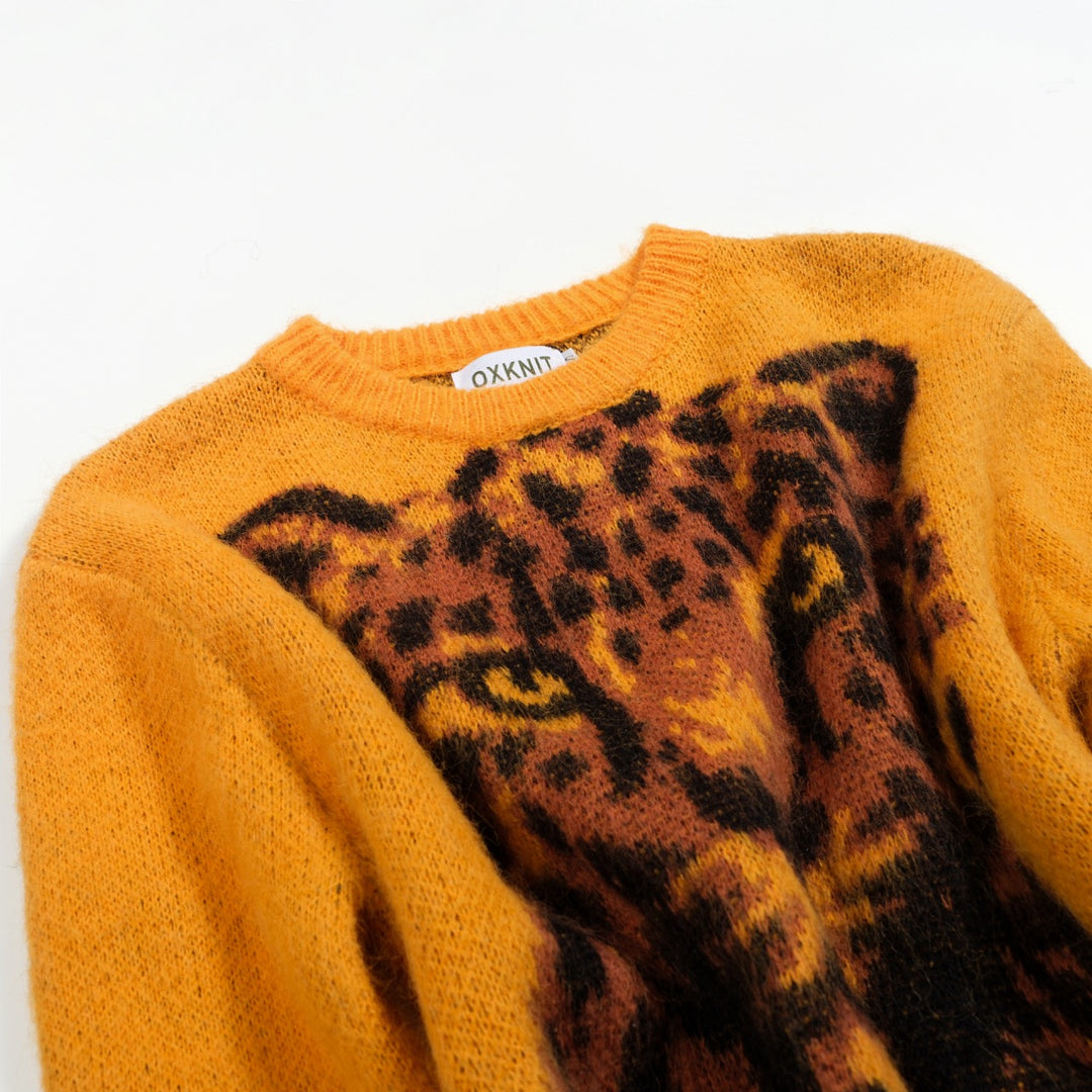 Gul gepard strikket genser for menn