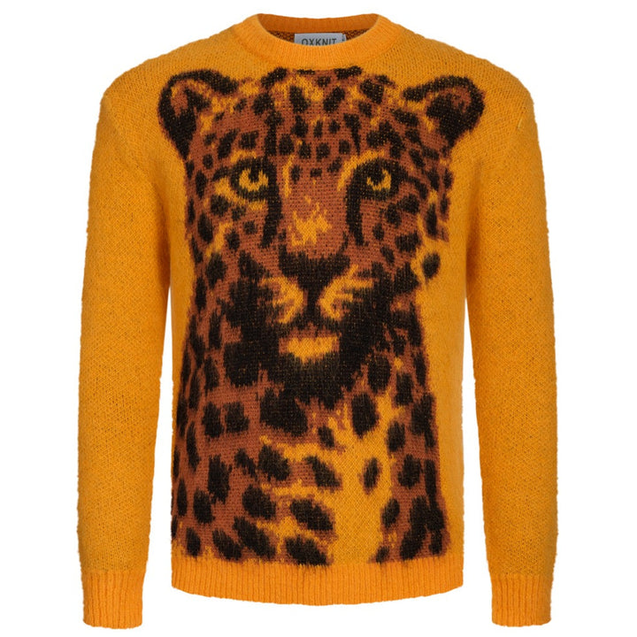 Gul gepard strikket genser for menn