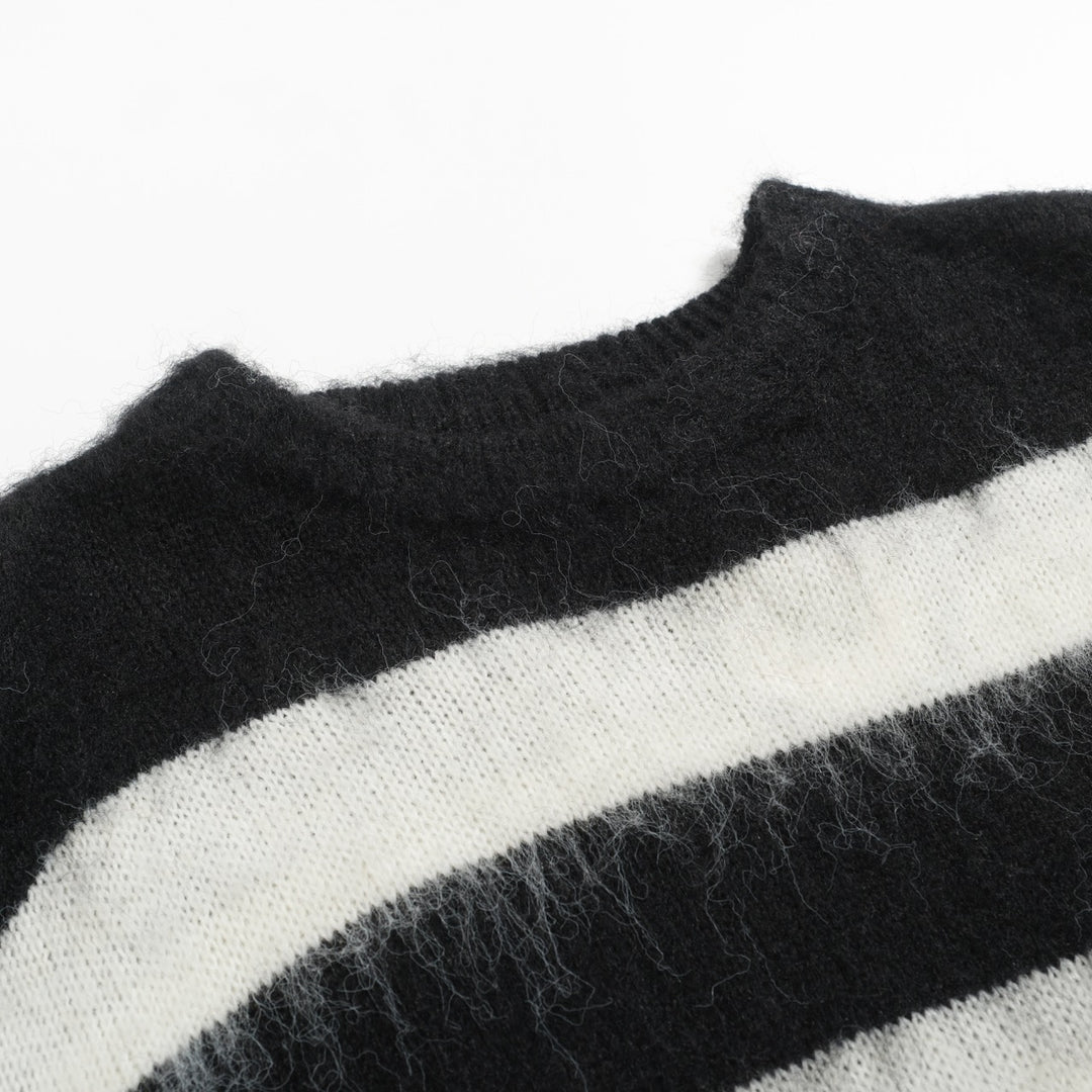 Men's black striped vintage plush knit sweater