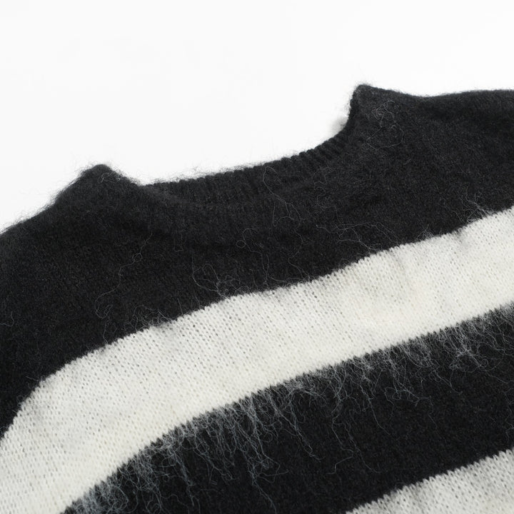 Men's black striped vintage plush knit sweater