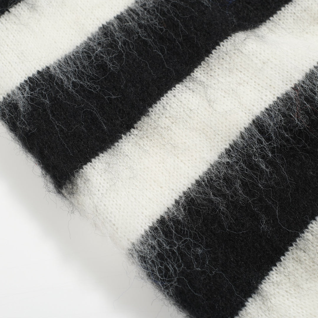 Men's black striped vintage plush knit sweater