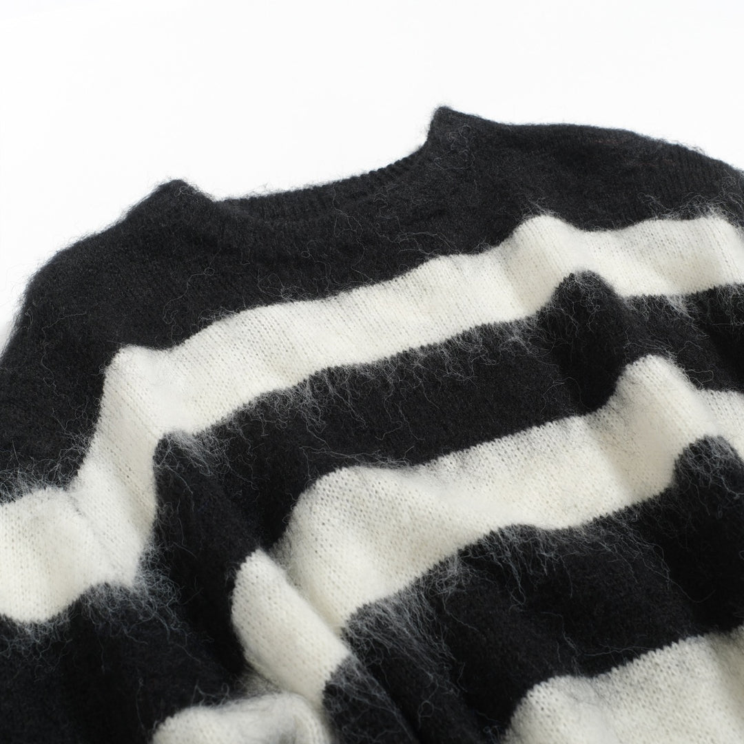 Men's black striped vintage plush knit sweater
