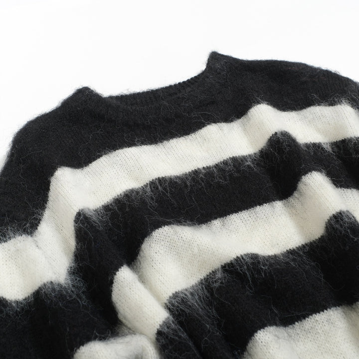 Men's black striped vintage plush knit sweater