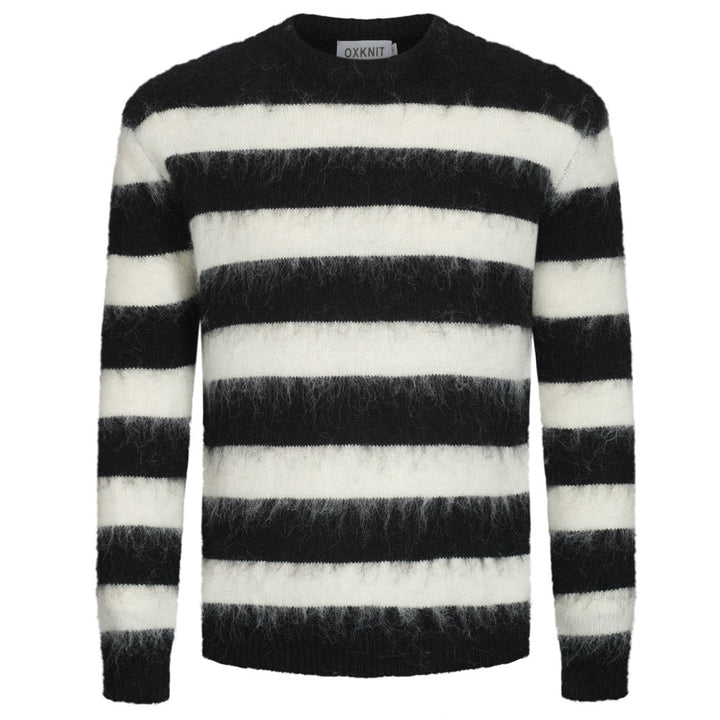 Men's black striped vintage plush knit sweater