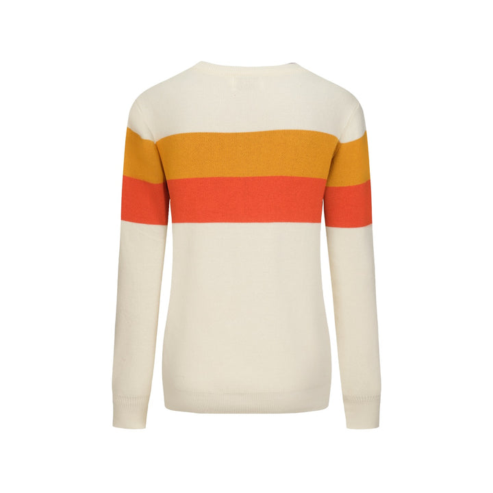 Maglieria donna jacquard con motivo uccellino rigato bianco albicocca