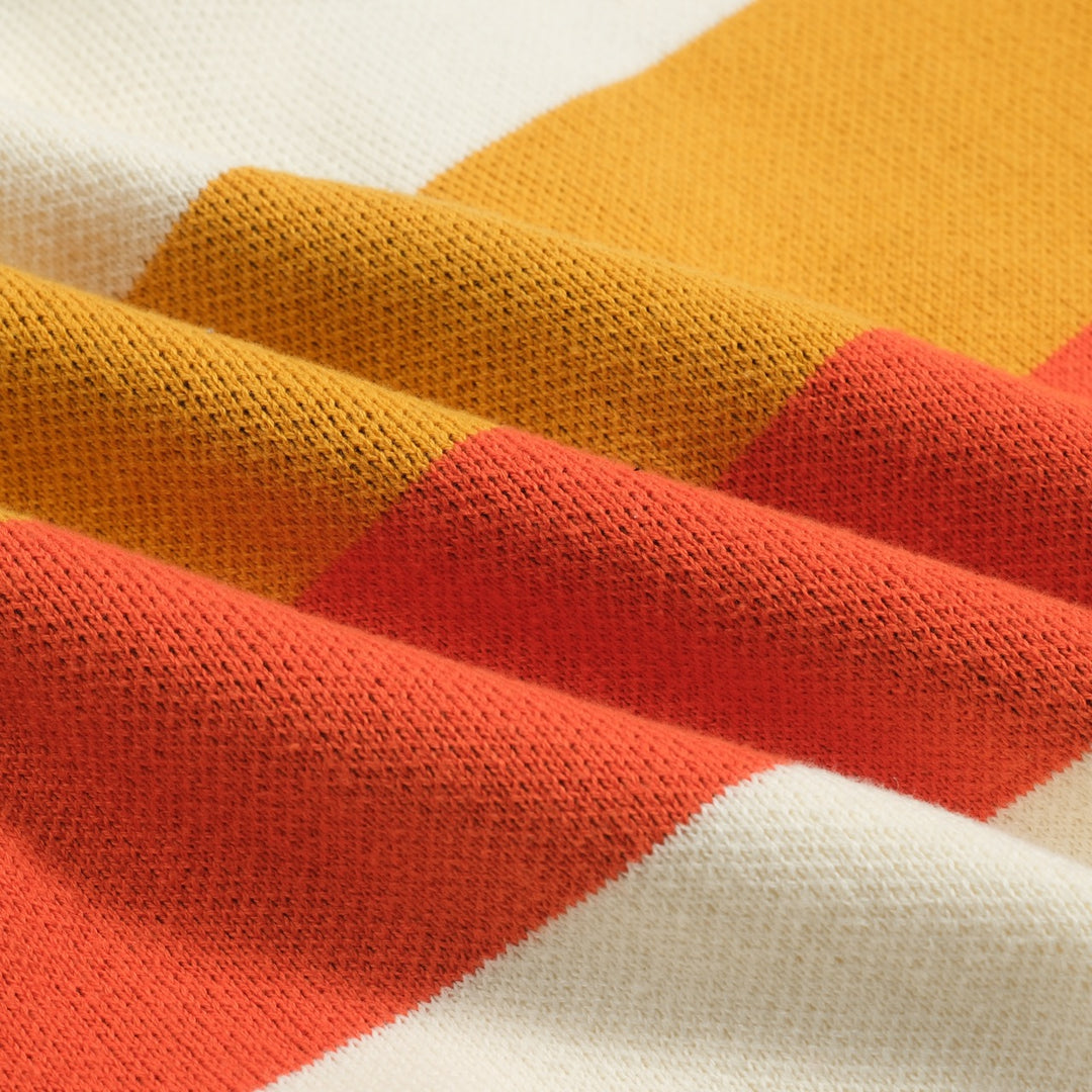 Maglieria donna jacquard con motivo uccellino rigato bianco albicocca