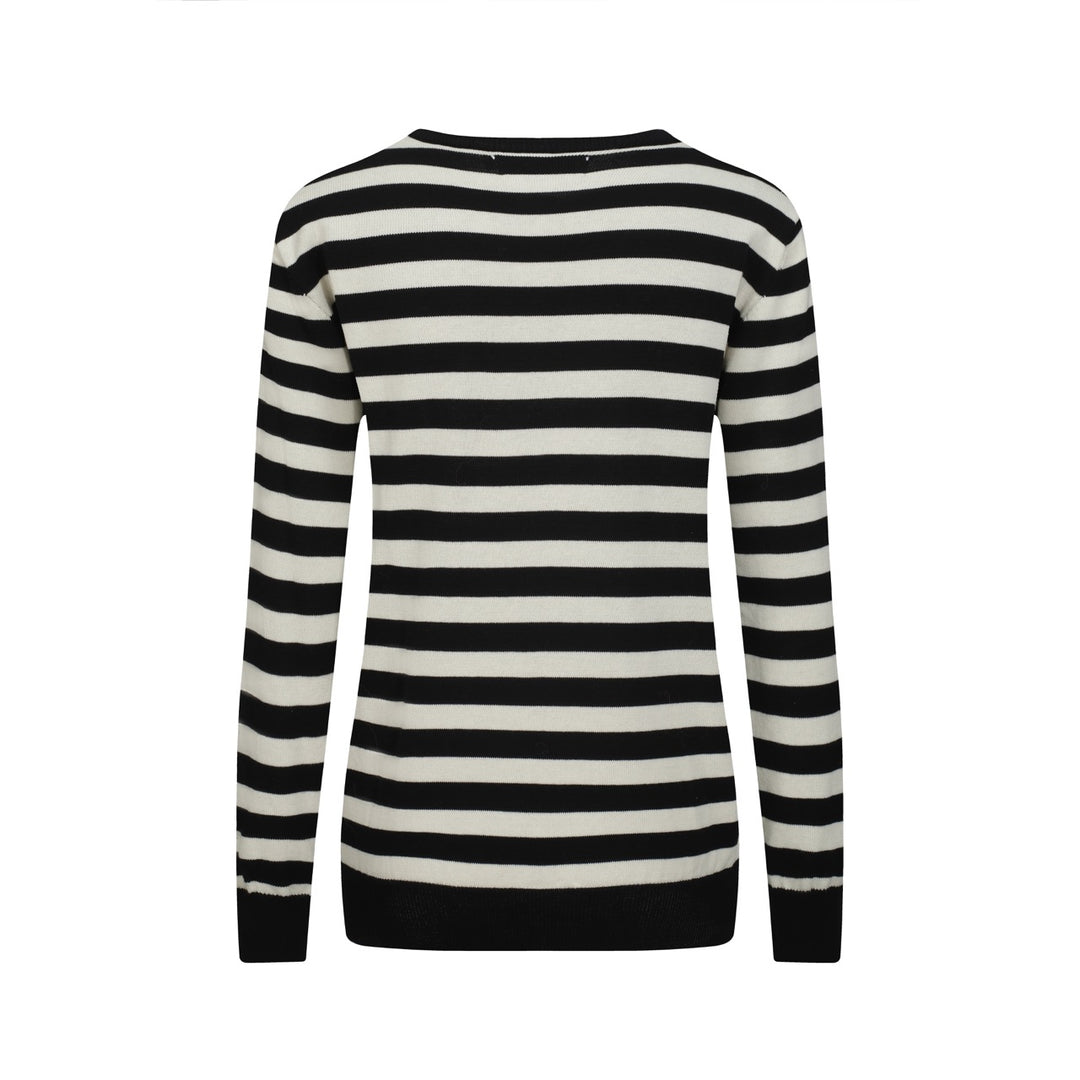 Women's black striped cat embroidered knitwear