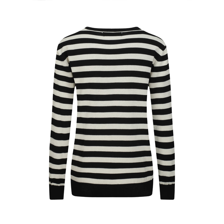 Women's black striped cat embroidered knitwear