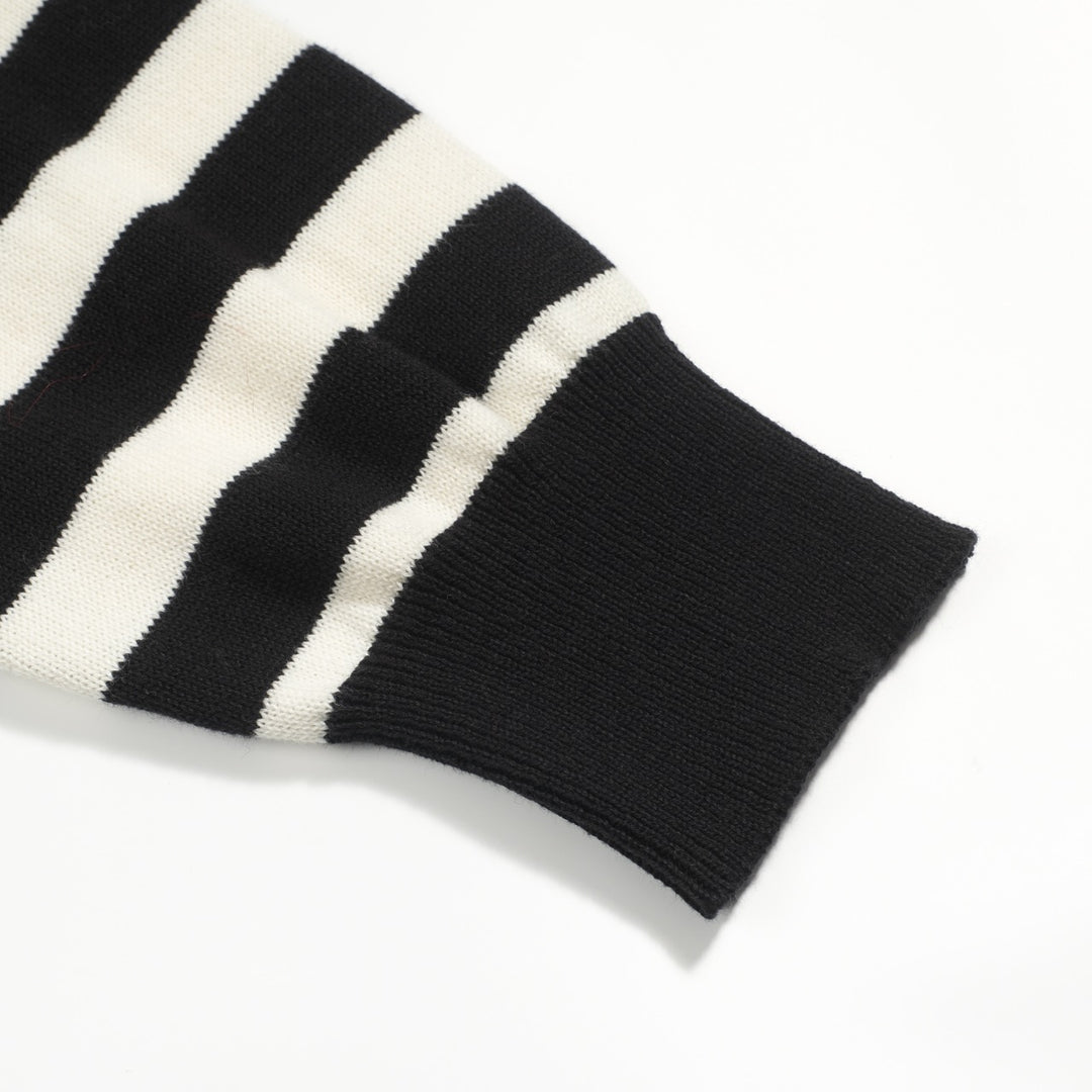 Women's black striped cat embroidered knitwear