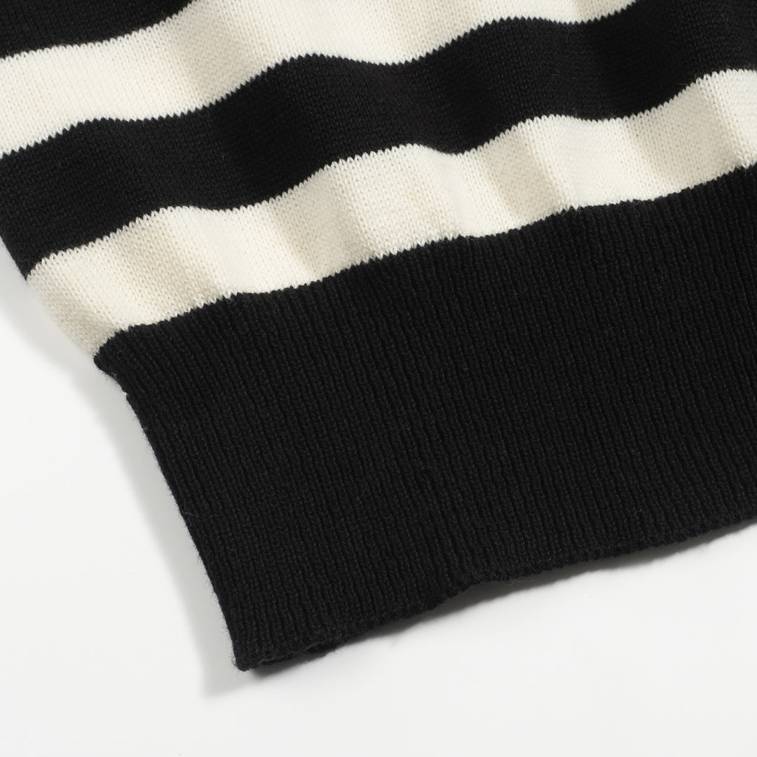 Women's black striped cat embroidered knitwear