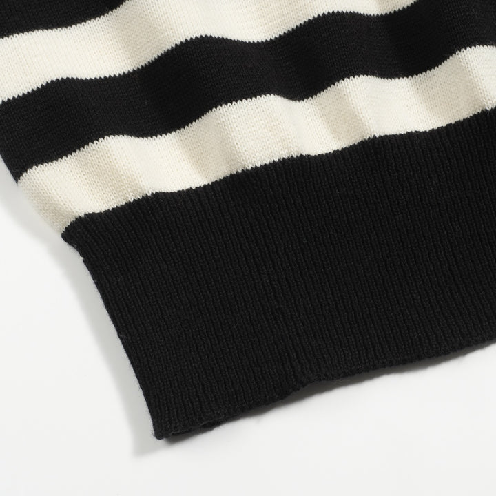 Women's black striped cat embroidered knitwear