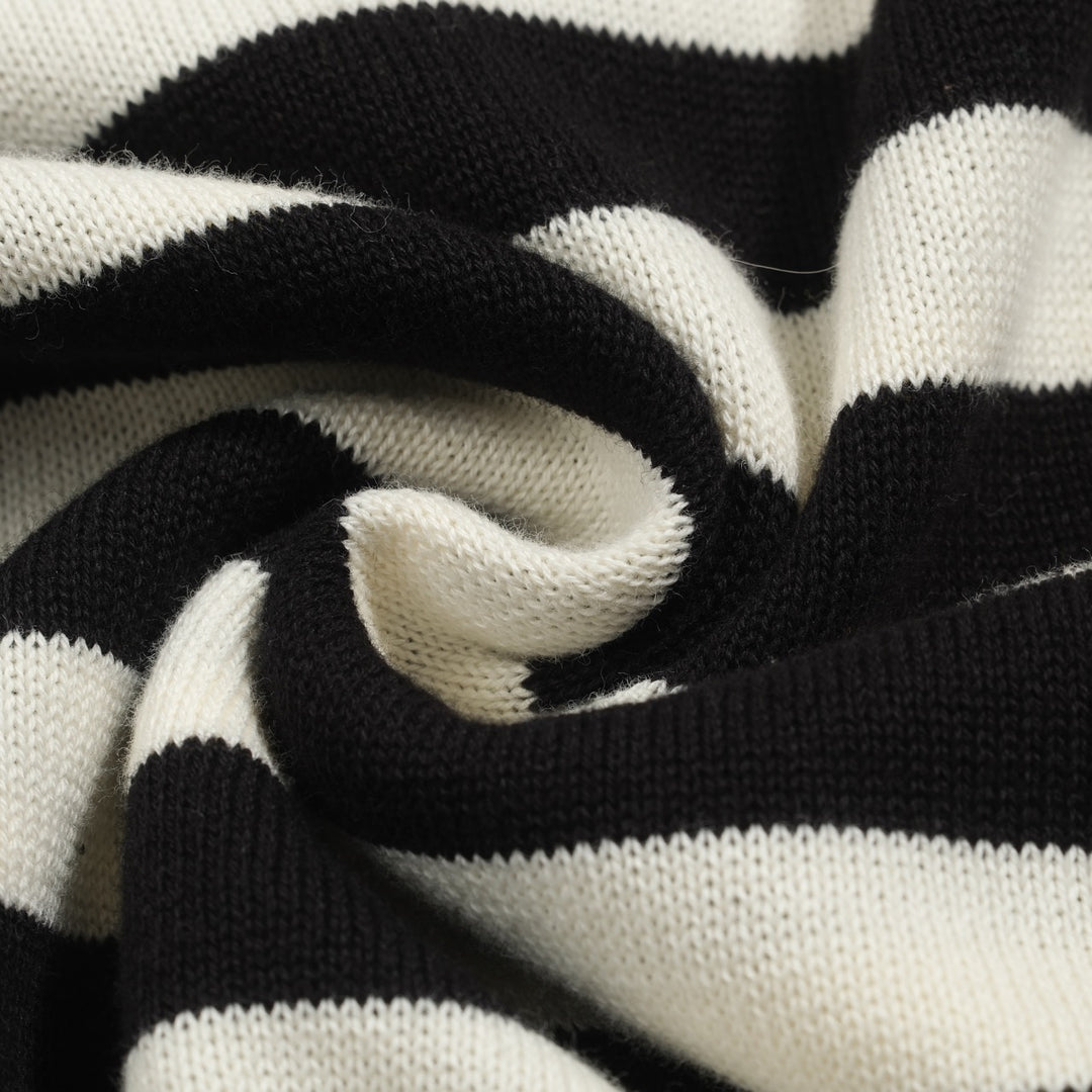 Women's black striped cat embroidered knitwear