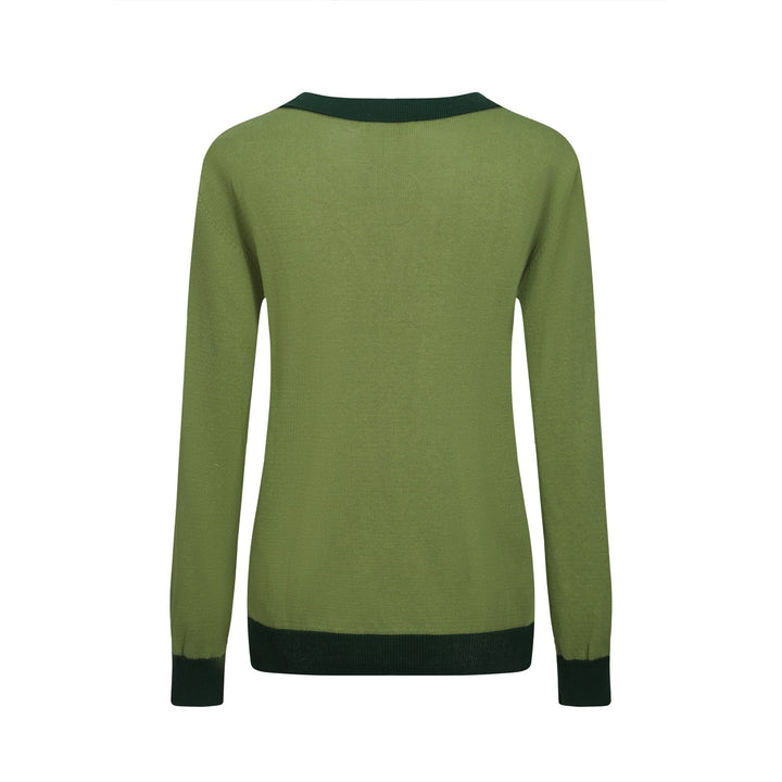 Women's green fawn vintage jacquard V-neck knitwear