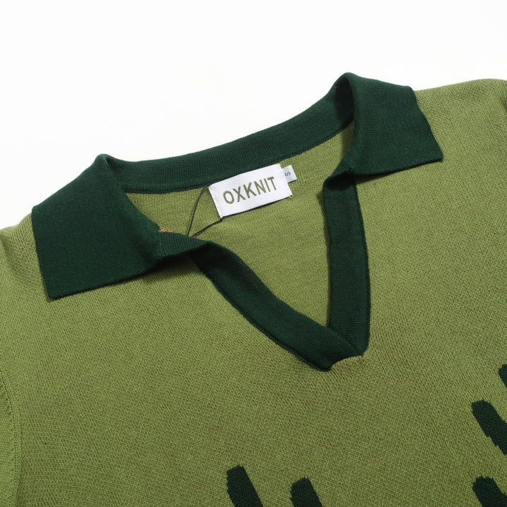 Women's green fawn vintage jacquard V-neck knitwear