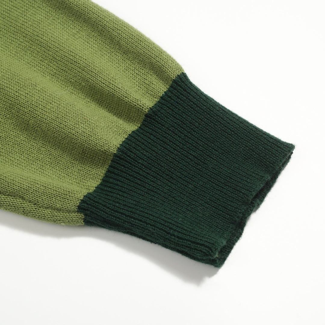 Women's green fawn vintage jacquard V-neck knitwear