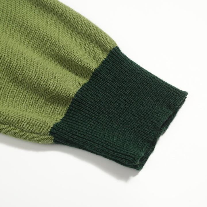 Women's green fawn vintage jacquard V-neck knitwear