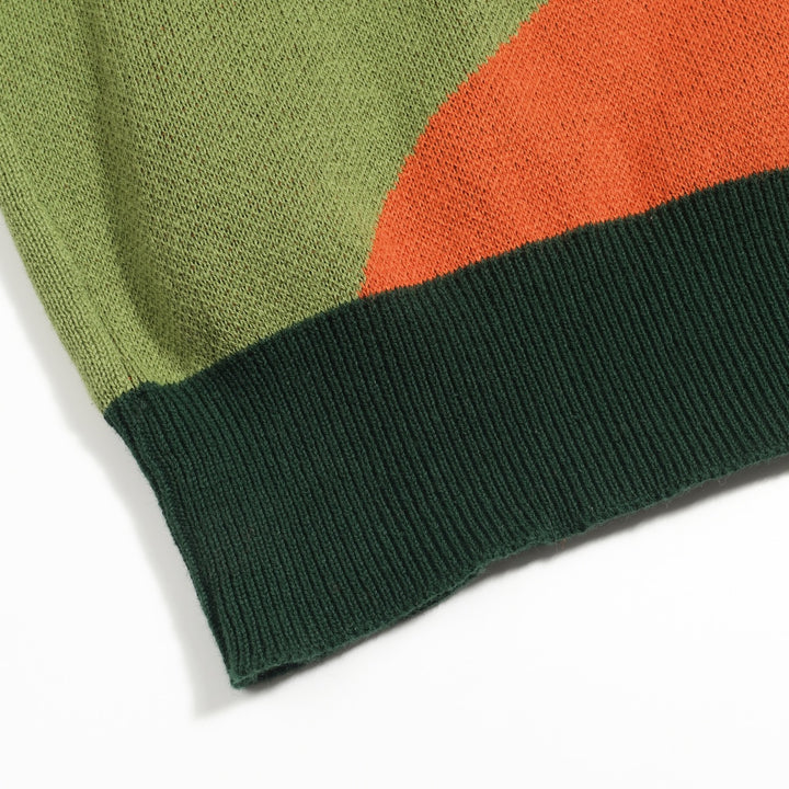 Women's green fawn vintage jacquard V-neck knitwear