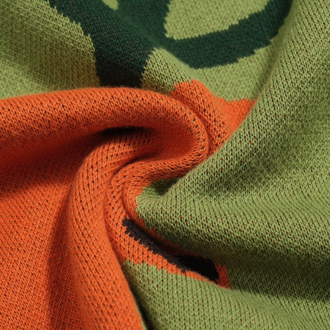 Women's green fawn vintage jacquard V-neck knitwear