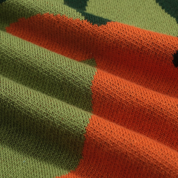 Women's green fawn vintage jacquard V-neck knitwear