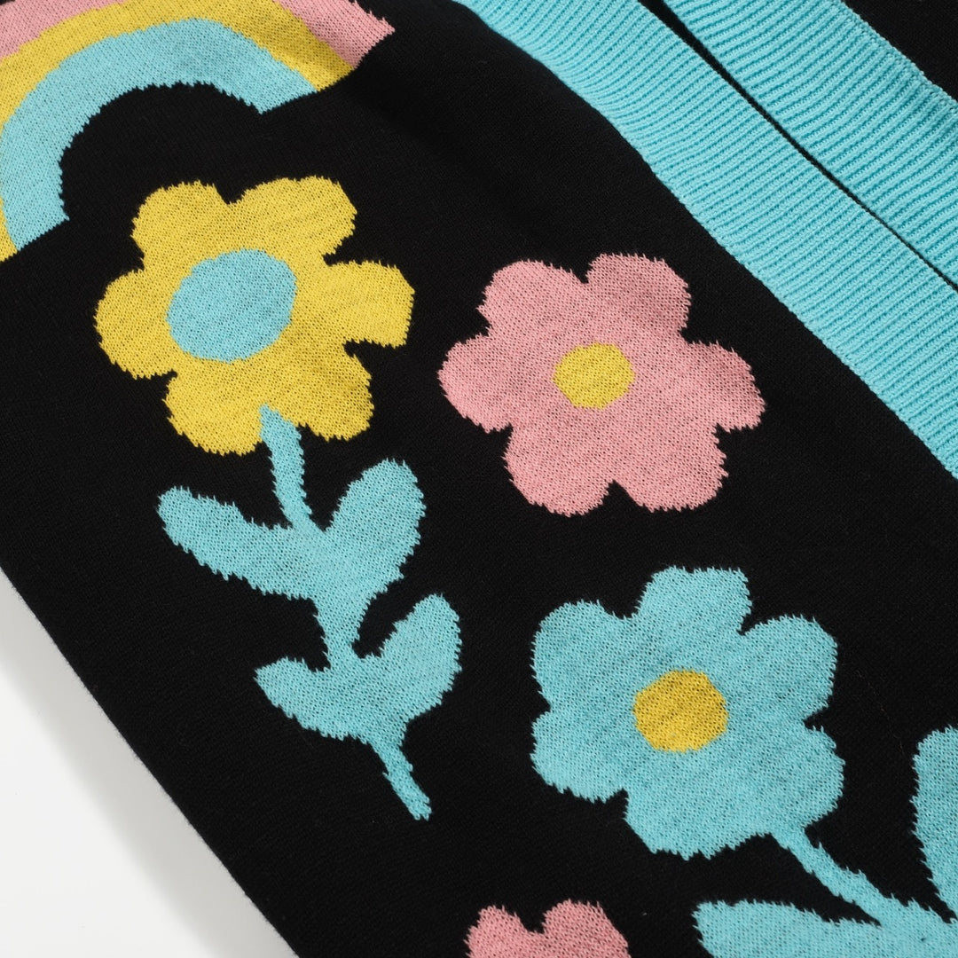 Kvinders sorte kat blomsterjacquard cardigan