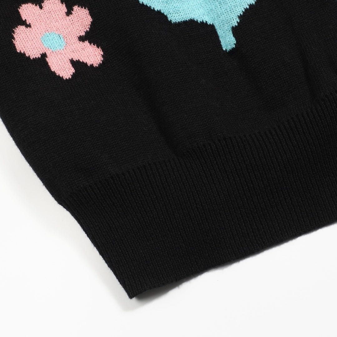 Kvinders sorte kat blomsterjacquard cardigan