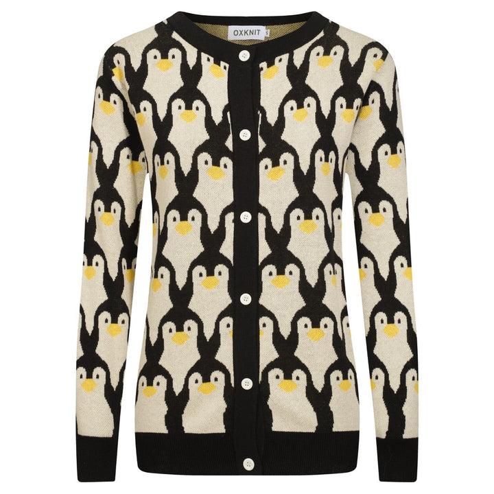 Cárdigan de jacquard pingüino blanco albaricoque mujer