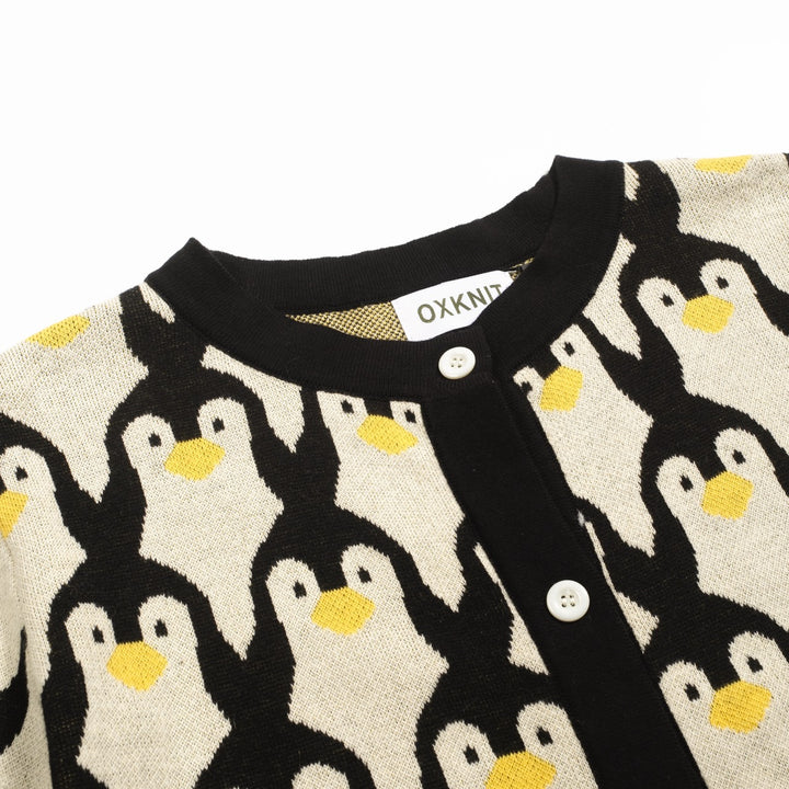 Cárdigan de jacquard pingüino blanco albaricoque mujer