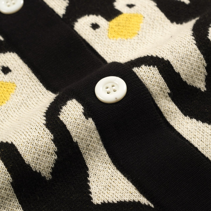 Cárdigan de jacquard pingüino blanco albaricoque mujer