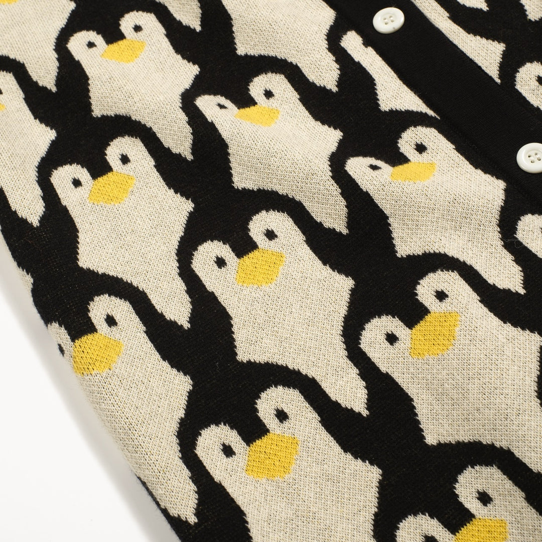 Cárdigan de jacquard pingüino blanco albaricoque mujer