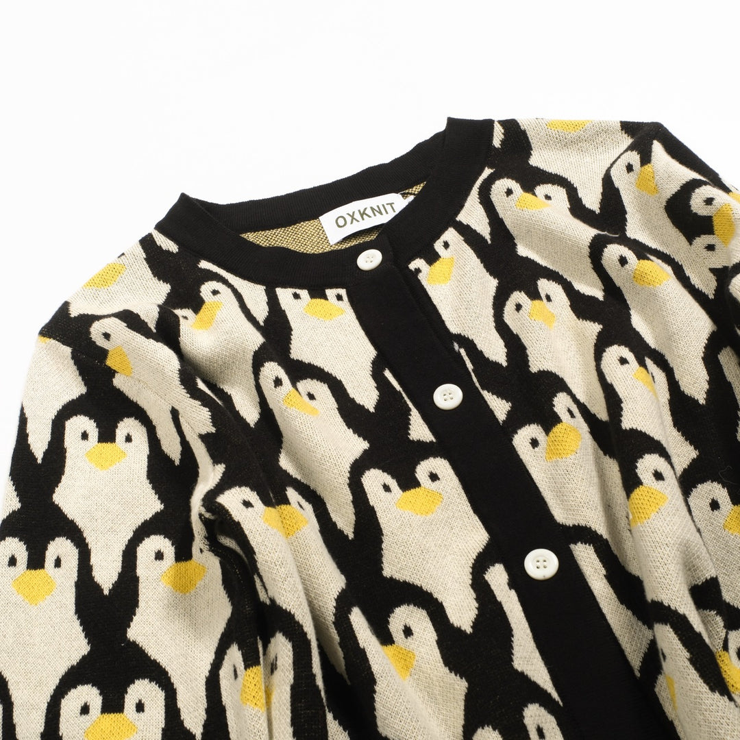 Cárdigan de jacquard pingüino blanco albaricoque mujer