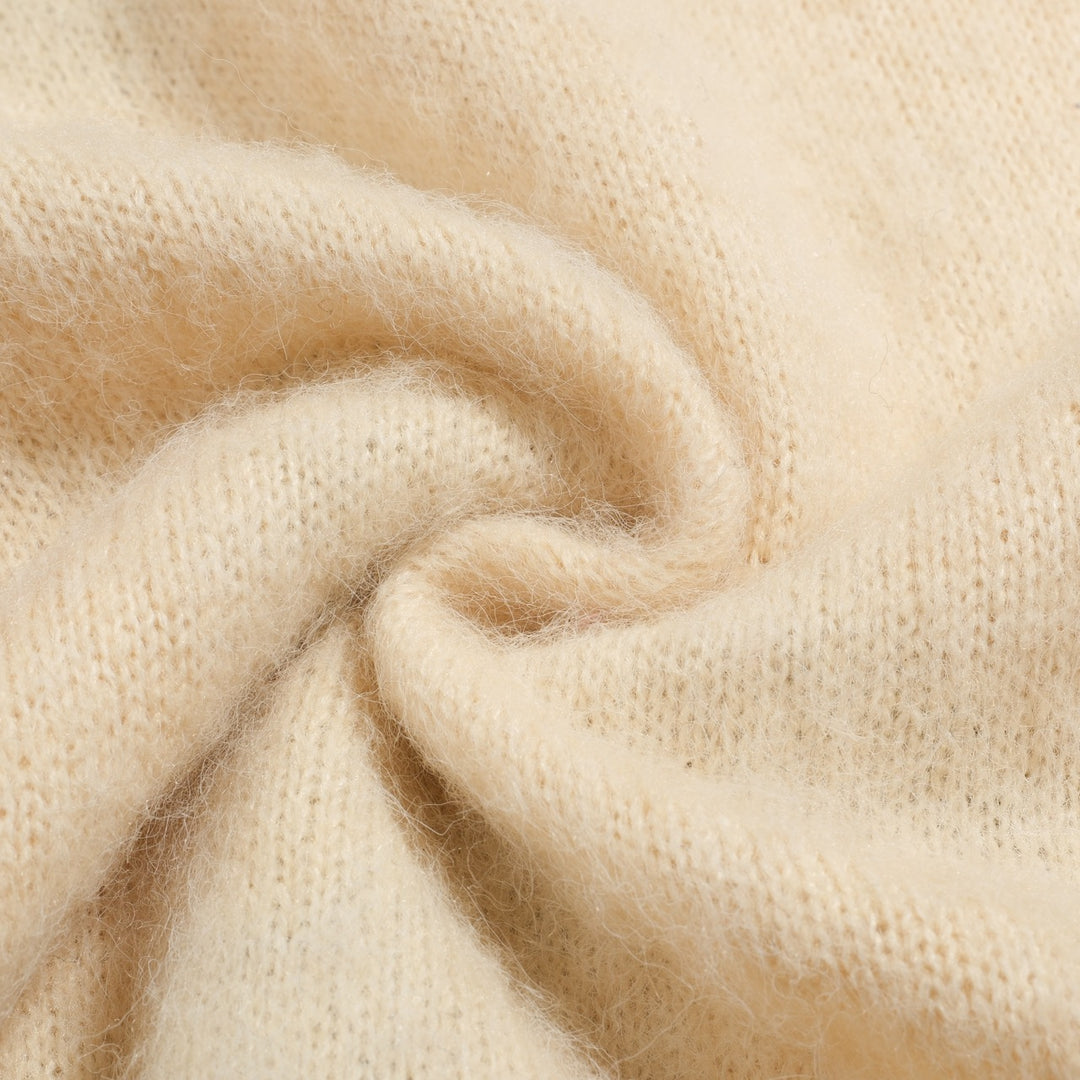 Jersey de punto de mujer de felpa en jacquard con pájaros color albaricoque blanco