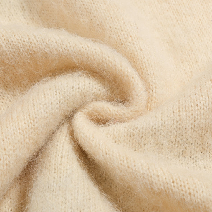 Jersey de punto de mujer de felpa en jacquard con pájaros color albaricoque blanco